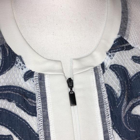 Piccadilly White and Blue Jean Cutout Design with Net Sleeves Jacket - Picture 8 of 11